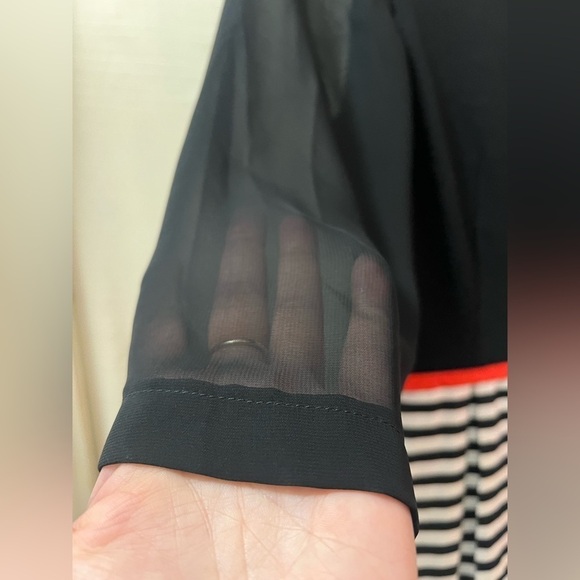 Judith and Charles beautiful black sheer arms striped skirt dress size 4 - Picture 2 of 9